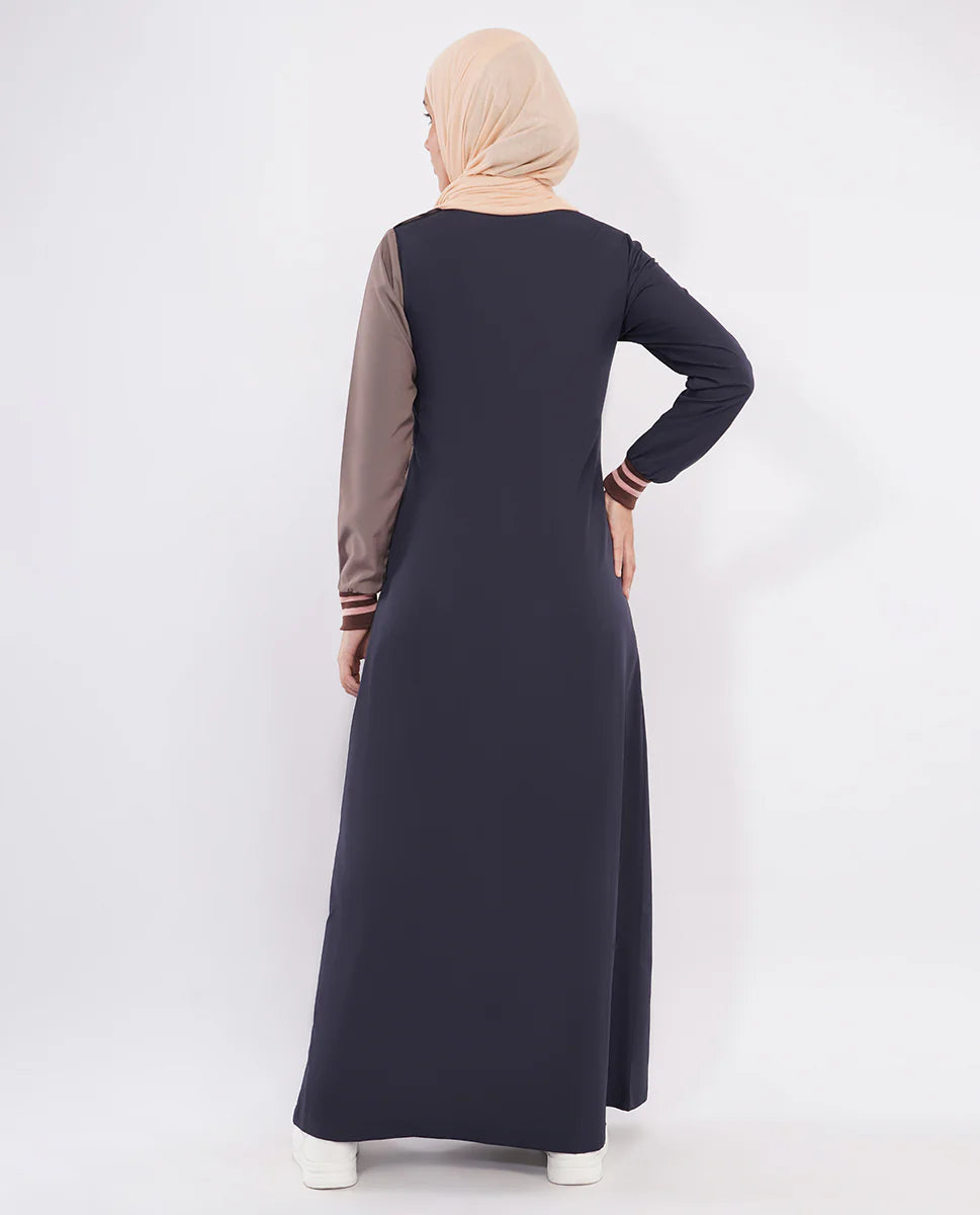 Navy Contrast Rib Detail Jilbab