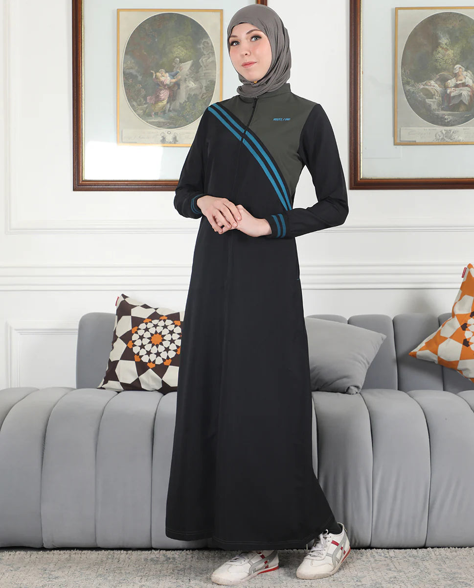 Midnight Contrast Full Front Open Jilbab