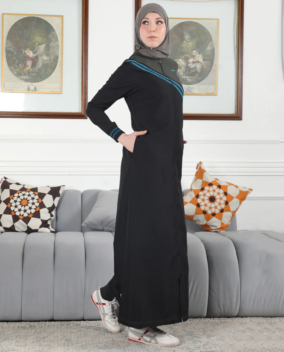 Midnight Contrast Full Front Open Jilbab