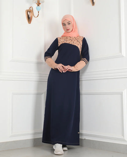 Navy & Tan Linear Print Jilbab