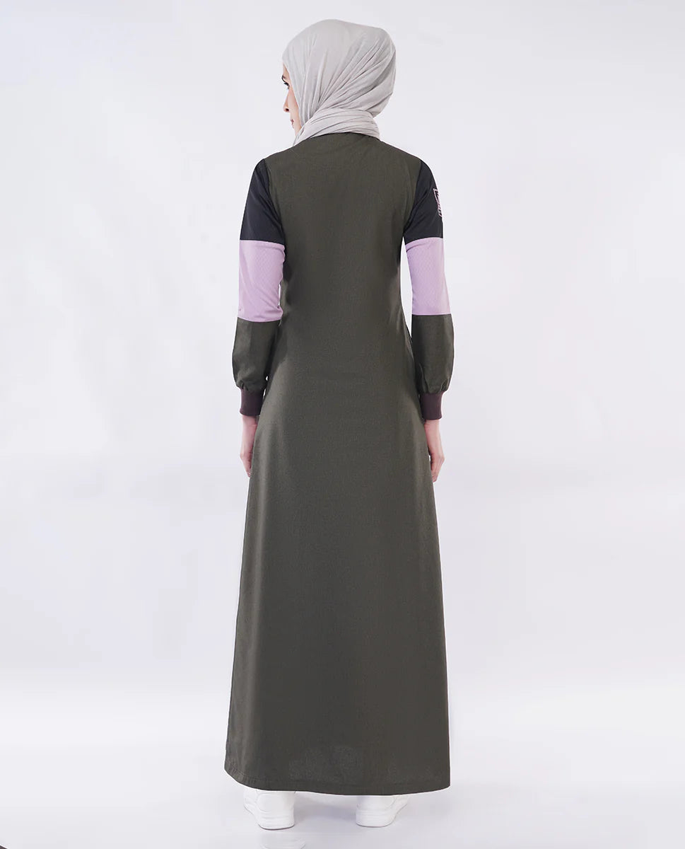 Olive Pink Color Block Jilbab