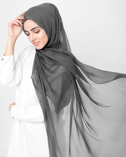 Charcoal Gray Poly Chiffon Scarf