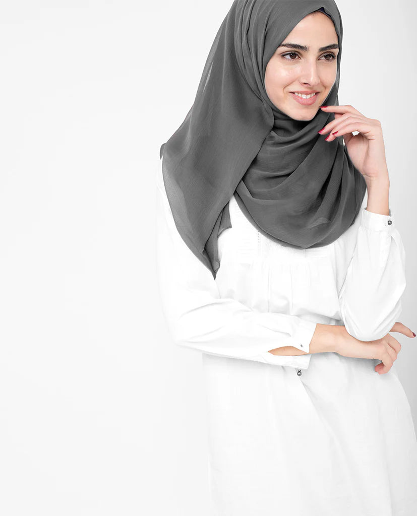 Charcoal Gray Poly Chiffon Scarf