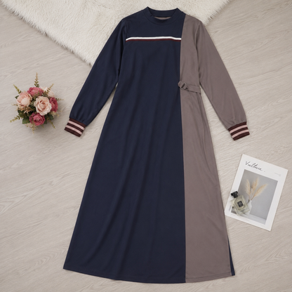 Navy Contrast Rib Detail Jilbab
