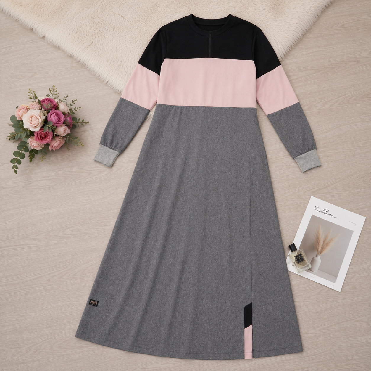Olive Pink Color Block Jilbab