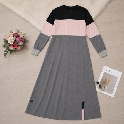 Olive Pink Color Block Jilbab