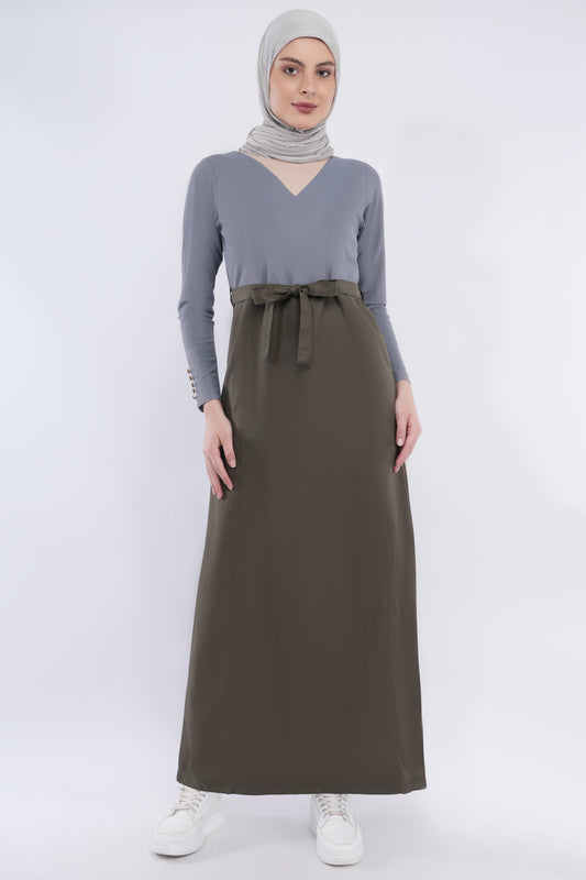 Olive & Grey Urban Belted Jilbab