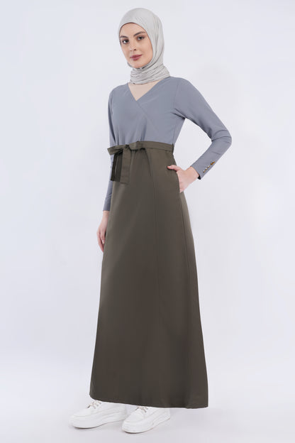 Olive & Grey Urban Belted Jilbab
