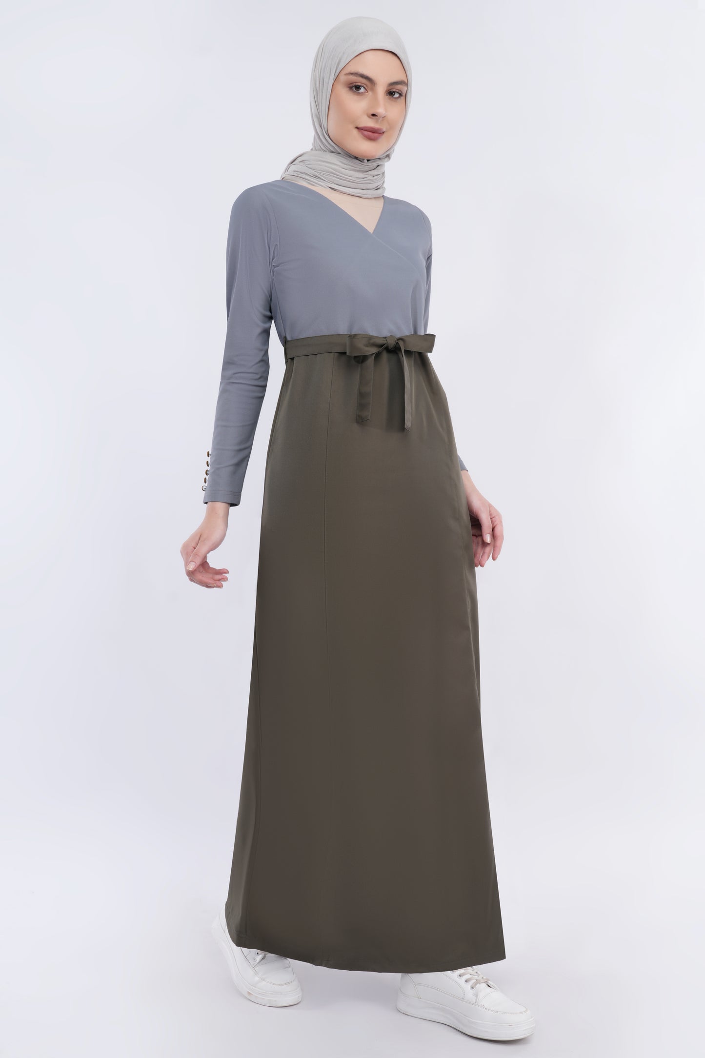 Olive & Grey Urban Belted Jilbab