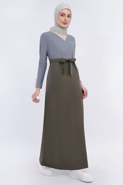 Olive & Grey Urban Belted Jilbab