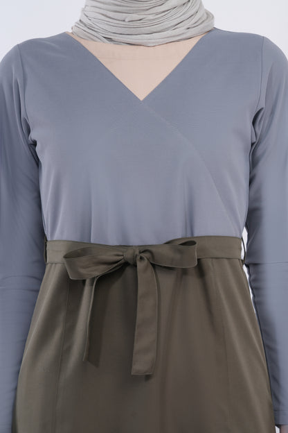 Olive & Grey Urban Belted Jilbab