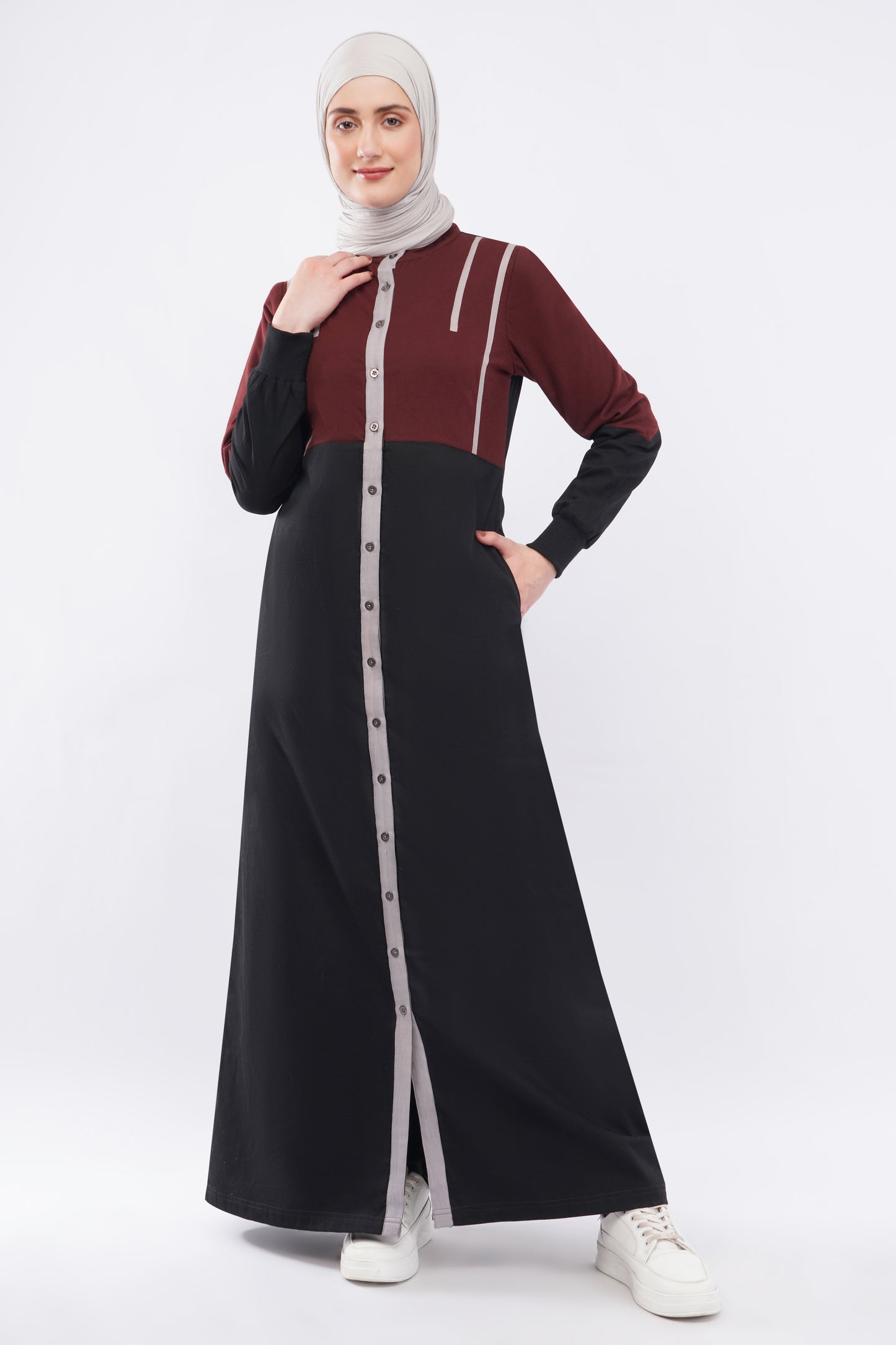 Contrast Edge Full Front Open Jilbab
