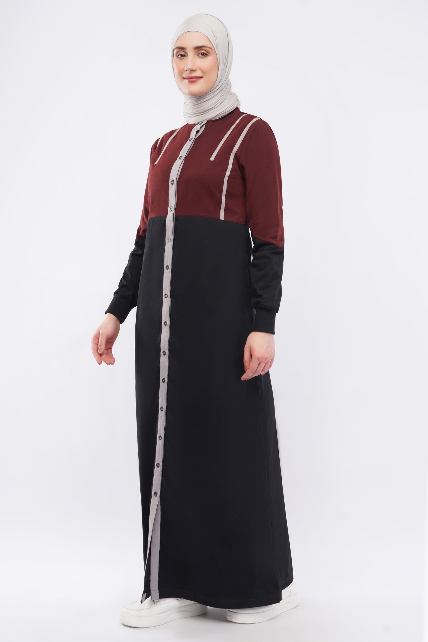 Contrast Edge Full Front Open Jilbab