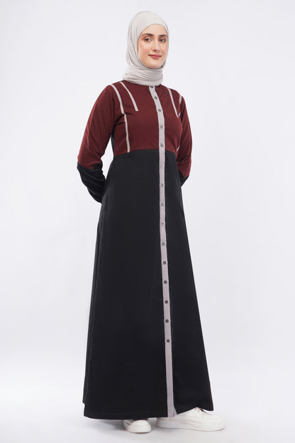 Contrast Edge Full Front Open Jilbab