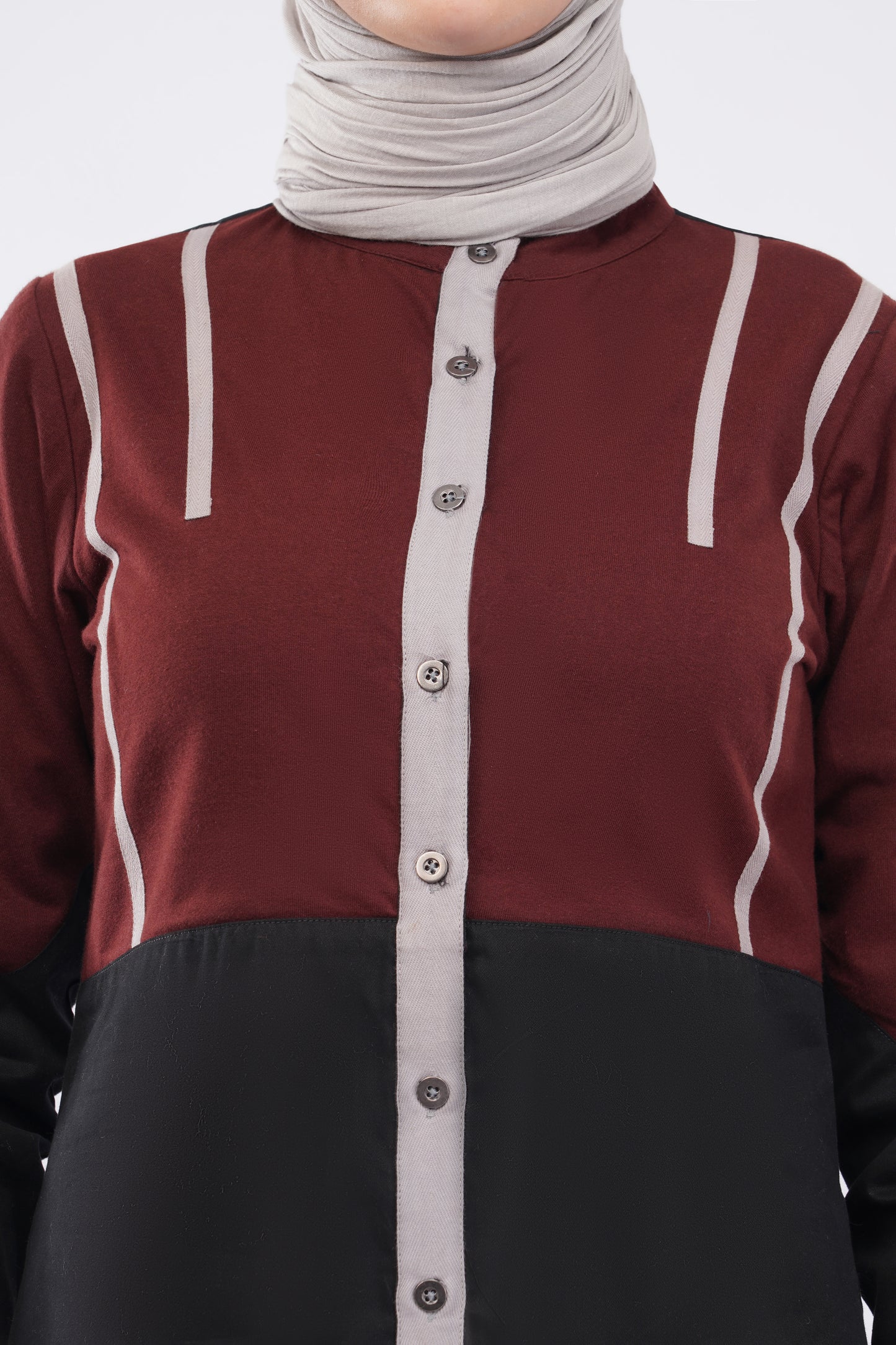 Contrast Edge Full Front Open Jilbab