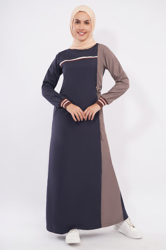 Navy Contrast Rib Detail Jilbab